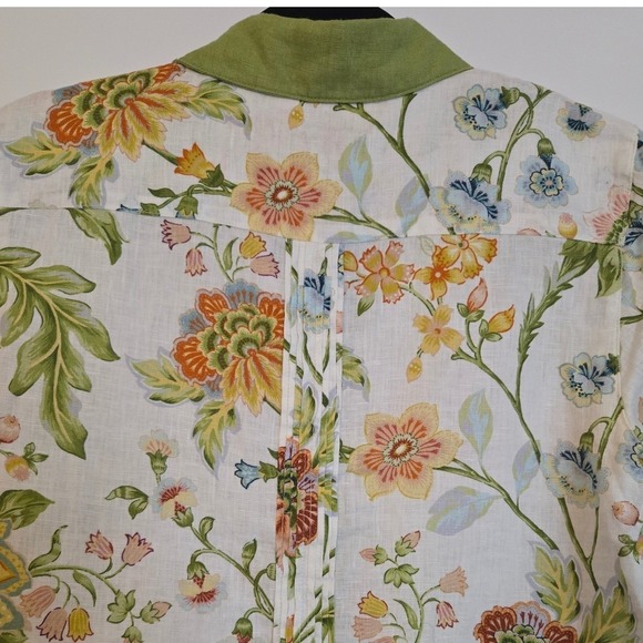 Magaschoni Linen Button Up Floral Workwear Cottagecore‎ Top Cream Multi S NWT - Picture 7 of 9